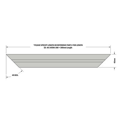 40-34590-1 MODULAR SOLUTIONS ALUMINUM GUSSET 45MM X 90MM STRENGTHING ELEMENT CUT AT A 45 DEG ANGLE THAT CREATES STURDIER 90DEG CONNECTIONS 360MM